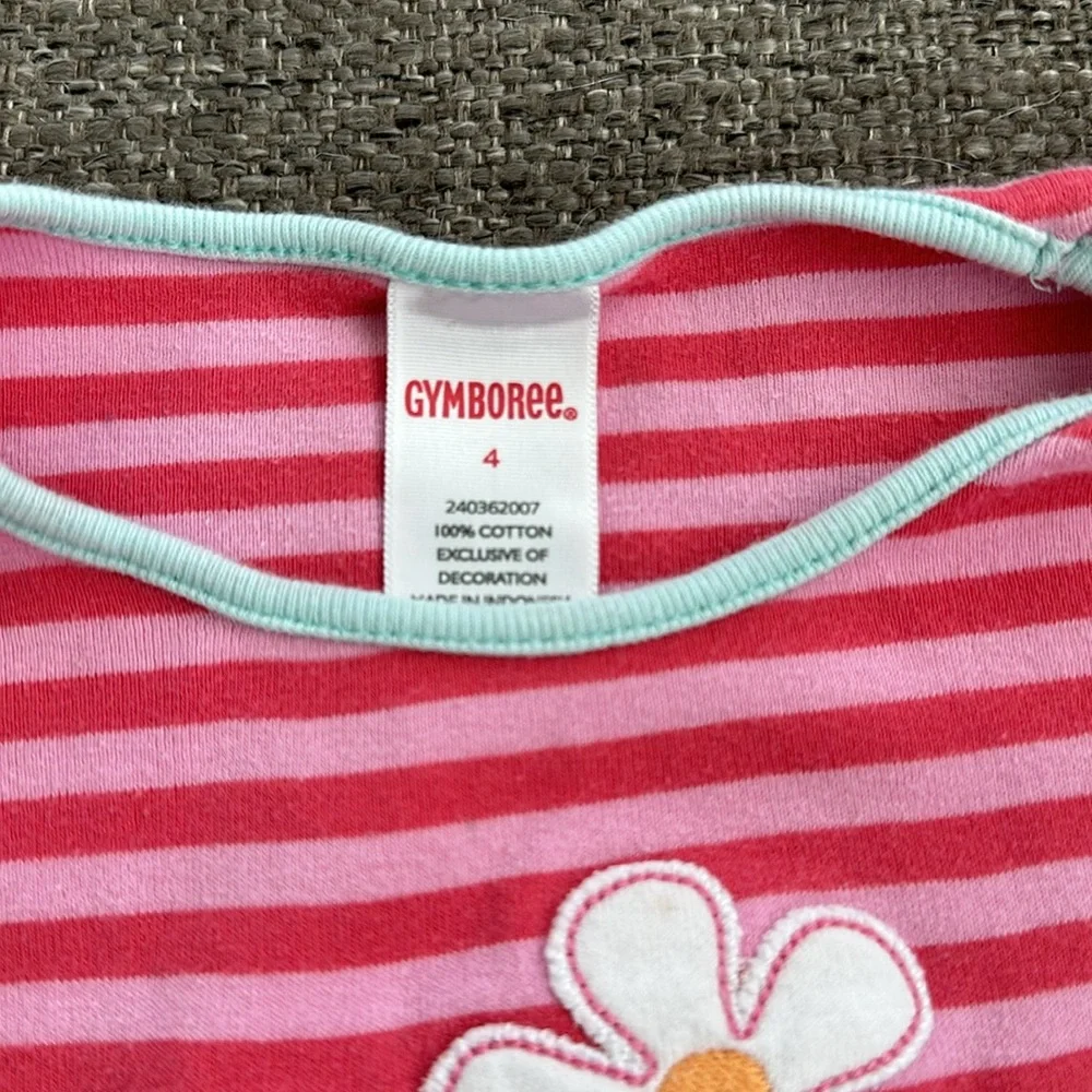 Gymboree Girls Pink Stripe Flower Appliqué Long Sleeve T-shirt Size 4